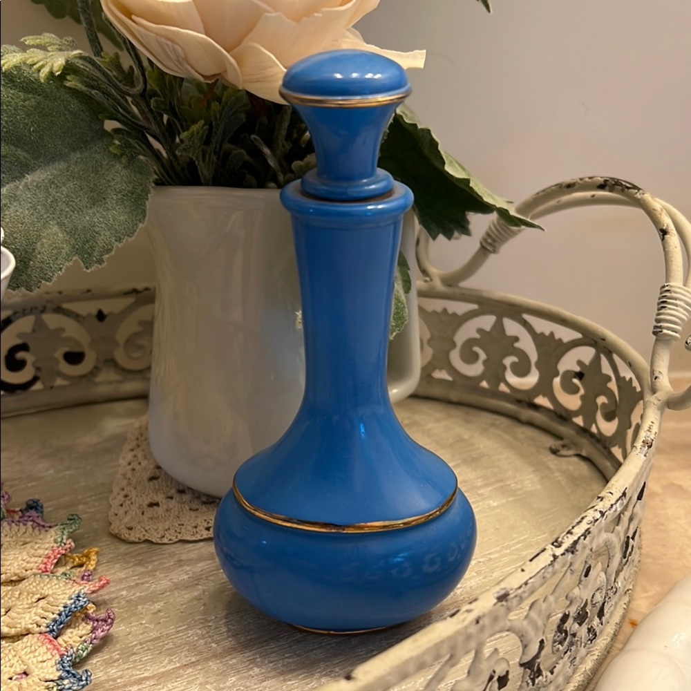Avon Blue Accent Perfume Bottle/Vase with Glossy Finish and Gold Accents